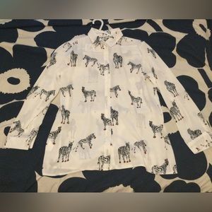 White Button Down with Zebra Details